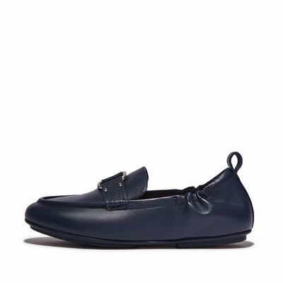 Fitflop ALLEGRO Stud-Buckle Leather Loafers Dames Donkerblauw | YWE314059