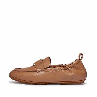 Fitflop ALLEGRO Stud-Buckle Leather Loafers Dames Bruin | YXT970214