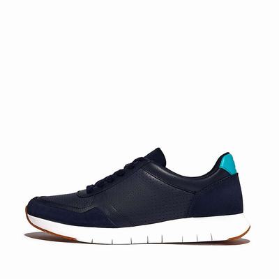 Fitflop ANATOMIFLEX Leather-Mix Sneakers Heren Donkerblauw | SGP827154