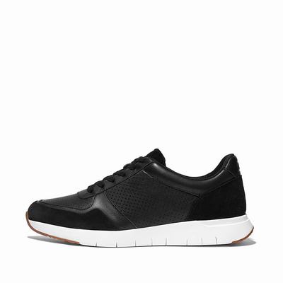 Fitflop ANATOMIFLEX Leather-Mix Sneakers Heren Zwart | YPA761349