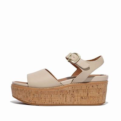 Fitflop ELOISE Cork-Wrap Leather Sleehak Sandalen Dames Grijs Beige | LSM347106