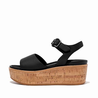 Fitflop ELOISE Cork-Wrap Leather Sleehak Sandalen Dames Zwart | UPH968730