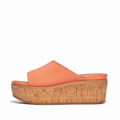 Fitflop ELOISE Cork-Wrap Suede Wedge Slides Sandalen Dames Oranje Koraal | MXC238714