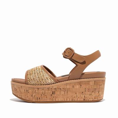 Fitflop ELOISE Cork-Wrap Woven Back-Strap Sleehak Sandalen Dames Bruin Wit | NVR379520