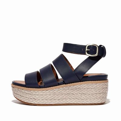 Fitflop ELOISE Espadrille Leather Sleehak Sandalen Dames Donkerblauw | HKZ230617