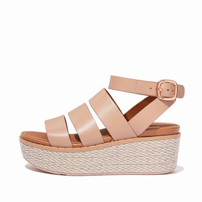 Fitflop ELOISE Espadrille Leather Sleehak Sandalen Dames Beige | VOK698215