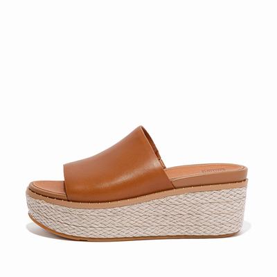 Fitflop ELOISE Espadrille Leather Wedge Slides Sandalen Dames Lichtbruin | YQH097354