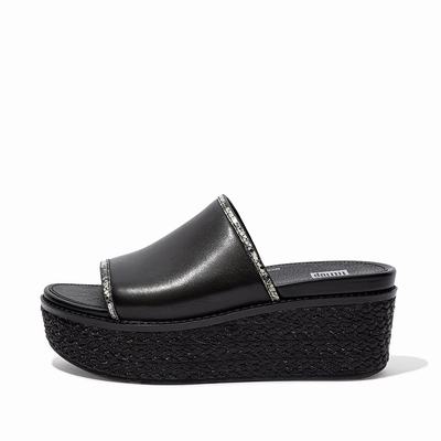 Fitflop ELOISE Snake Trim Espadrille Slides Sandalen Dames Zwart | QME641708