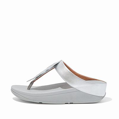 Fitflop FINO Feather Metallic Toe-Post Sandalen Dames Zilver | GOQ347516