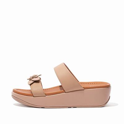 Fitflop FINO Floral Leather Slides Sandalen Dames Beige | MIV037824