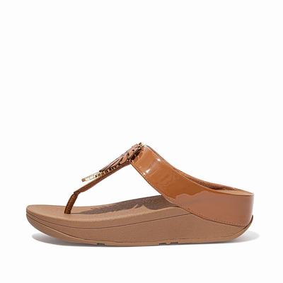 Fitflop FINO Jungle Leaf Lak Sandalen Dames Lichtbruin | RNU168527