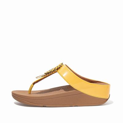 Fitflop FINO Jungle Leaf Lak Sandalen Dames Oranje Geel | RPW903548