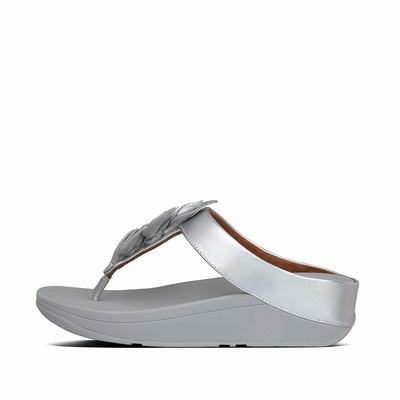 Fitflop FINO Leaf Metallic Leather Toe-Thongs Sandalen Dames Zilver | RKS451963