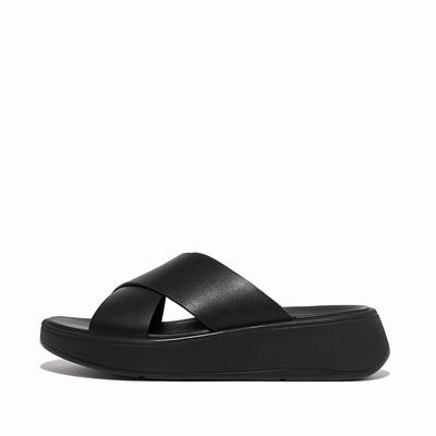 Fitflop F-MODE Leather Flatform Cross Slides Sandalen Dames Zwart | XGM937564