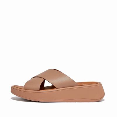 Fitflop F-MODE Leather Flatform Cross Slides Sandalen Dames Beige | ZLN132478