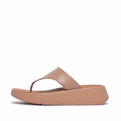 Fitflop F-MODE Leather Flatform Toe-Post Sandalen Dames Beige | KQL426917