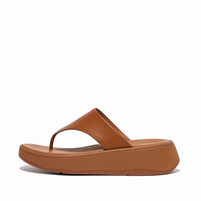 Fitflop F-MODE Leather Flatform Toe-Post Sandalen Dames Lichtbruin | LZP835092