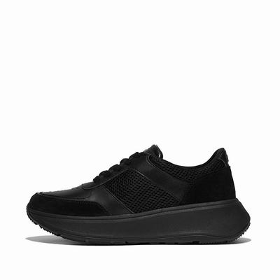 Fitflop F-MODE Leather/Mesh Flatform Sneakers Dames Zwart | ODM063874