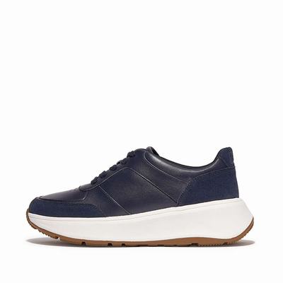 Fitflop F-MODE Leather Suede Flatform Sneakers Dames Donkerblauw | TCF205367