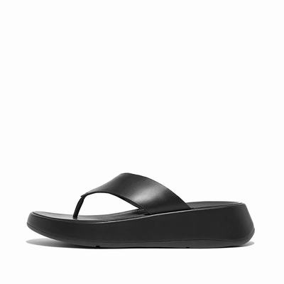 Fitflop F-MODE Luxe Leather Flatform Toe-Post Sandalen Dames Zwart | PRA731852