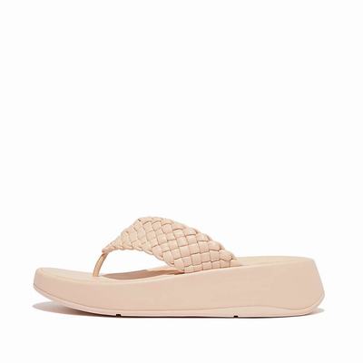 Fitflop F-MODE Woven Leather Flatform Toe-Post Sandalen Dames Roze | JAO082539