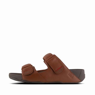 Fitflop GOGH MOC Adjustable Leather Slides Sandalen Heren Donkerbruin | FJC536028