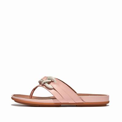 Fitflop GRACIE Chain Leather Toe-Post Sandalen Dames Roze | NIJ678194