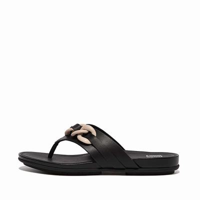 Fitflop GRACIE Chain Leather Toe-Post Sandalen Dames Zwart | RQY471536