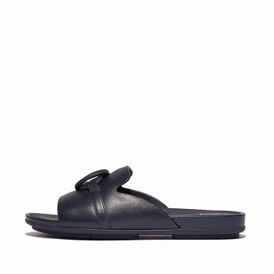 Fitflop GRACIE Circlet Leather Slides Sandalen Dames Donkerblauw | THR396724