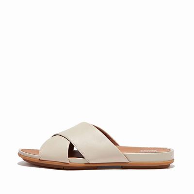 Fitflop GRACIE Leather Cross Slides Sandalen Dames Grijs Beige | GIX514698