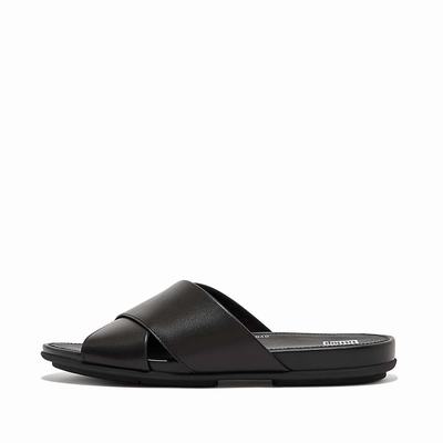 Fitflop GRACIE Leather Cross Slides Sandalen Dames Zwart | XUM087935