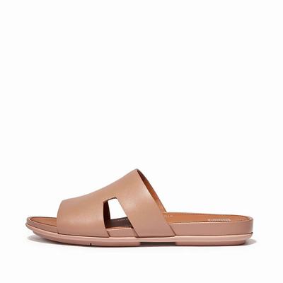 Fitflop GRACIE Leather Slides With Toe-Post Sandalen Dames Beige | NAR217840