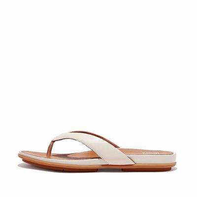 Fitflop GRACIE Leather Teenslippers Dames Grijs Beige | YBE162903