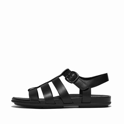 Fitflop GRACIE Matt-Buckle Leather Fisherman Sandalen Dames Zwart | EQY642057