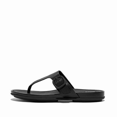 Fitflop GRACIE Matt-Buckle Leather Toe-Post Sandalen Dames Zwart | CKO593176