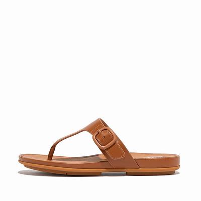 Fitflop GRACIE Matt-Buckle Leather Toe-Post Sandalen Dames Bruin | ZLF216438