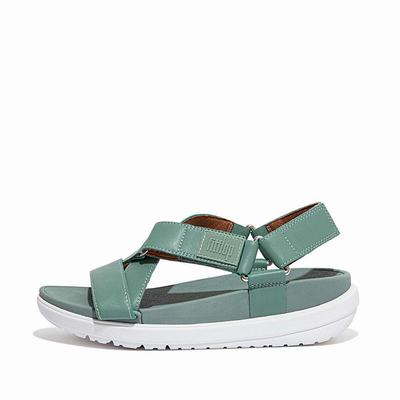 Fitflop LOOSH Leather Cross-Strap Sandalen Dames Groen | PYQ653917