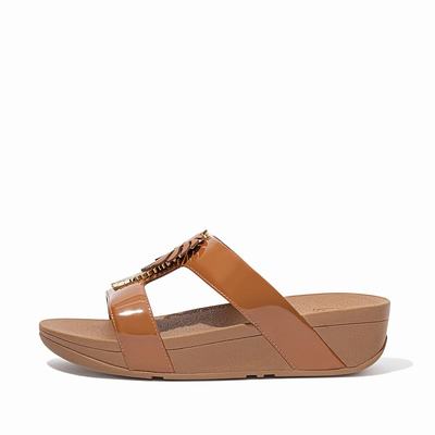 Fitflop LOTTIE Jungle Leaf Lak Slides Sandalen Dames Lichtbruin | HUN961703