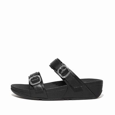 Fitflop LULU Adjustable Leather Slides Sandalen Dames Zwart | GAE803172