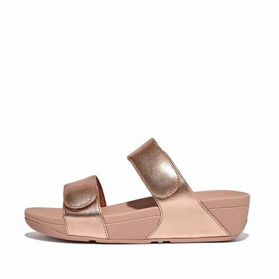 Fitflop LULU Adjustable Leather Slides Sandalen Dames Roze Goud | TUB472596