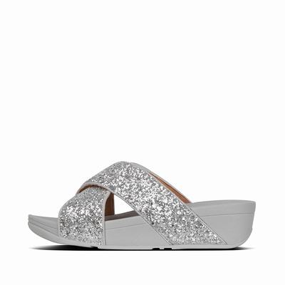 Fitflop LULU Glitter Cross Slides Sandalen Dames Zilver | IZA692375