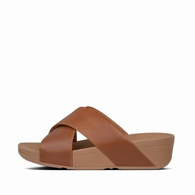 Fitflop LULU Leather Cross Slides Sandalen Dames Lichtbruin | TGU971835