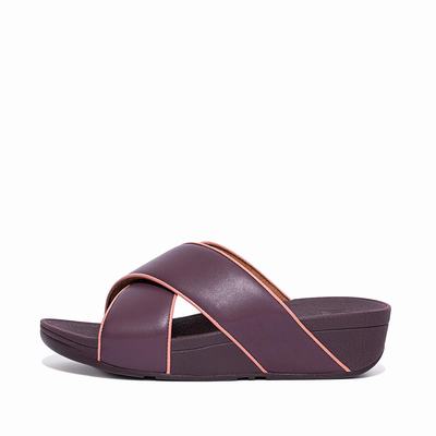 Fitflop LULU Pop Binding Leather Cross Slides Sandalen Dames Paars | YCA381407