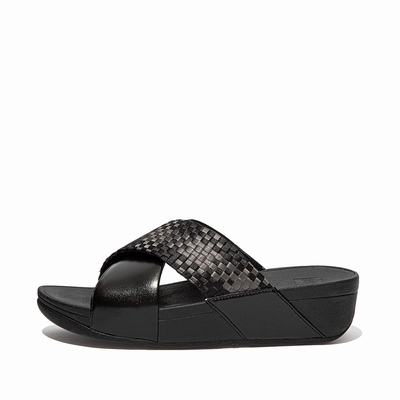 Fitflop LULU Silky Weave Cross Slides Sandalen Dames Zwart | RWT973180