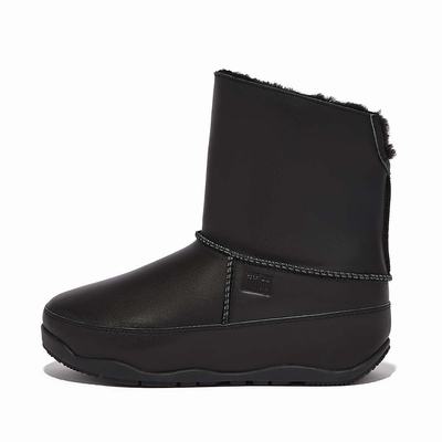 Fitflop Original MUKLUK SHORTY Shearling-Lined Leather Enkellaars Dames Zwart | QLO734920