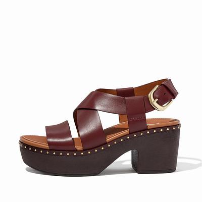 Fitflop PILAR Leather Back-Strap Sandalen met plateauzool Dames Burgundyred | LSF358194