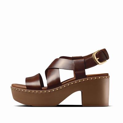 Fitflop PILAR Leather Back-Strap Sandalen met plateauzool Dames Chocola Bruin | TBJ865314