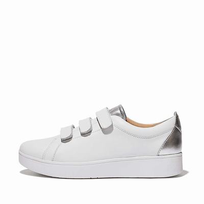 Fitflop RALLY Metallic-Back Leather Strap Sneakers Dames Grijs | KXQ138297