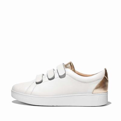 Fitflop RALLY Metallic-Back Leather Strap Sneakers Dames Wit | LSX503946