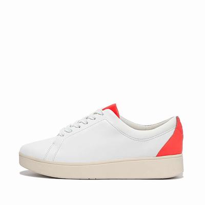 Fitflop RALLY Neon-Pop Leather Sneakers Dames Wit Oranje | GBP712954